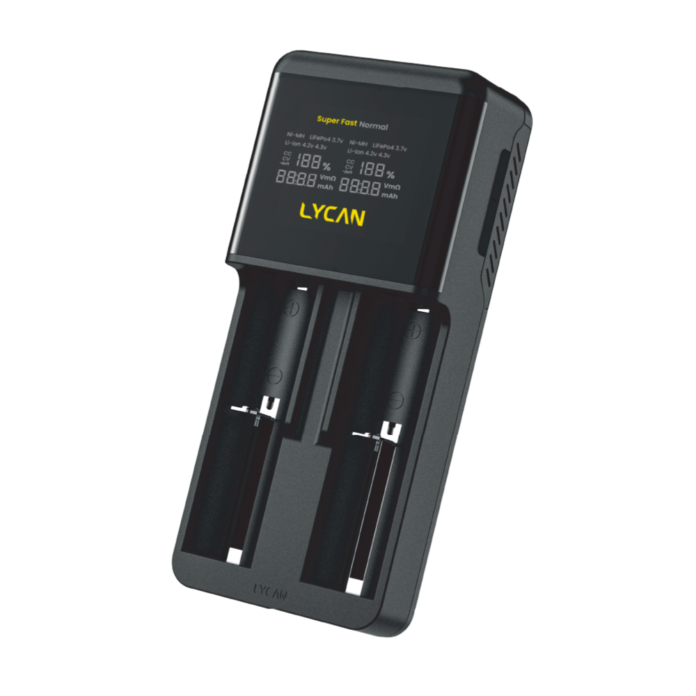 LYCAN 潛行者 L2 Ultra 雙槽疾速電池充電器-6A高度快充 可逆向做為行動電源 鋰電池 支援多種型號18650 21700 26650