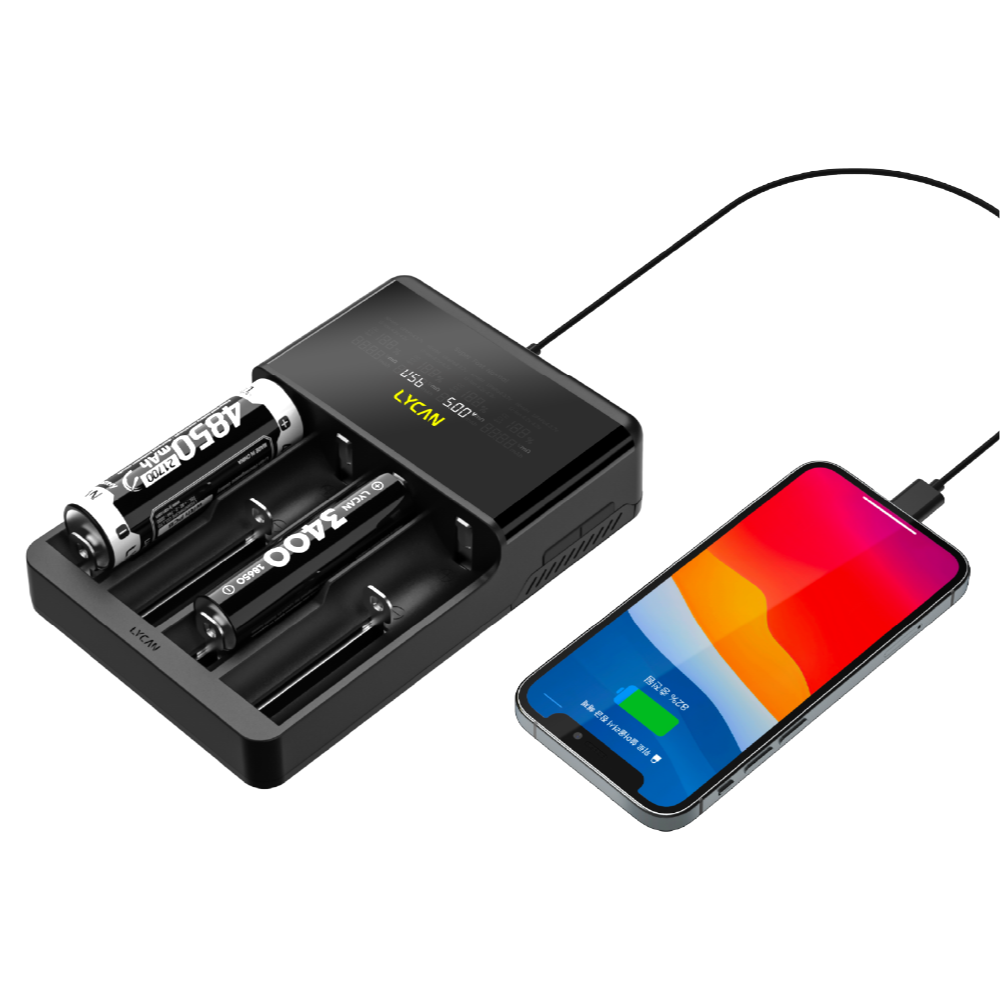 LYCAN 潛行者 L4 Ultra 四槽疾速電池充電器-8A高速快充 可逆向做為行動電源 鋰電池 支援多種型號18650 21700 26650