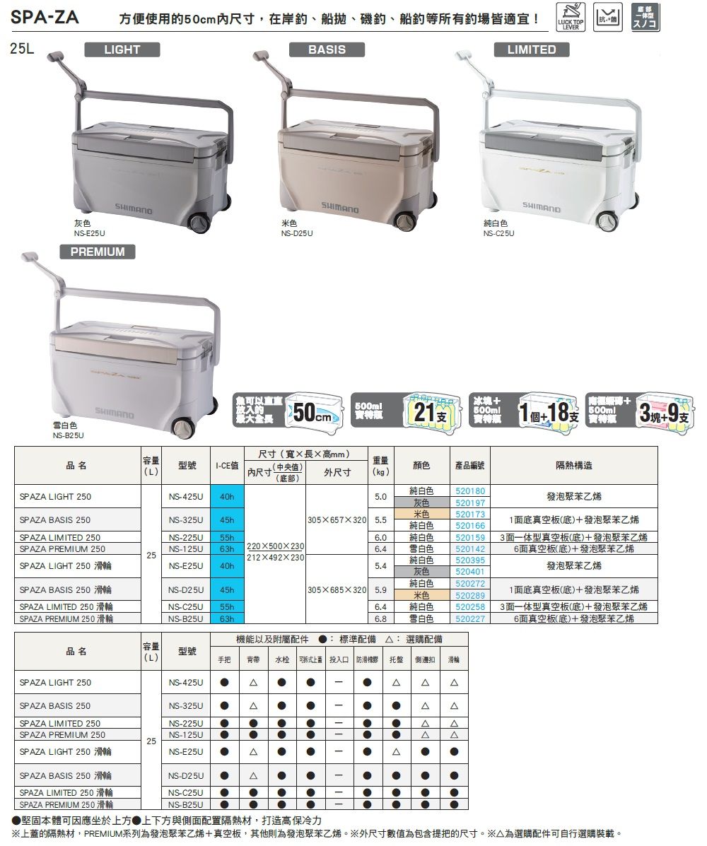 SHIMANO NS-425U SPA-ZA LIGHT 250 保冰箱25L -灰色--zingala商店