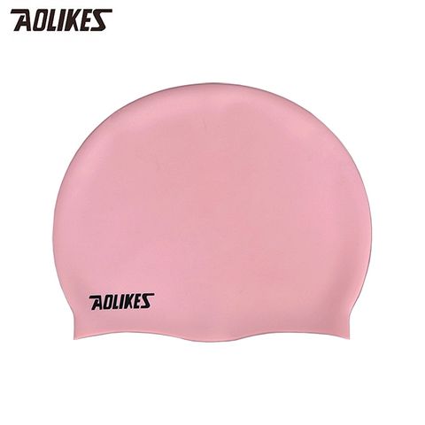 AOLIKES 柔軟舒適護耳彈性矽膠成人泳帽 粉