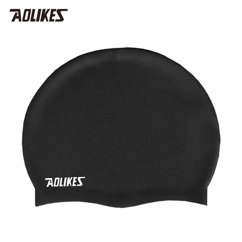 長短髮均可配戴 Aolikes 柔軟舒適護耳彈性矽膠成人泳帽 黑