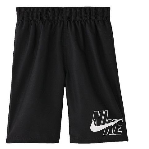 NIKE 耐吉 【 SWIM】 LOGO SOLID LAP男孩八吋海灘褲 黑色