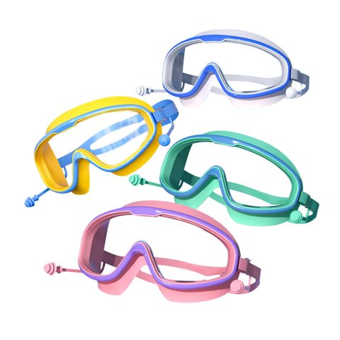 OMG 大框防霧兒童泳鏡 蛙鏡 高清透明游泳眼鏡(帶連體耳塞)