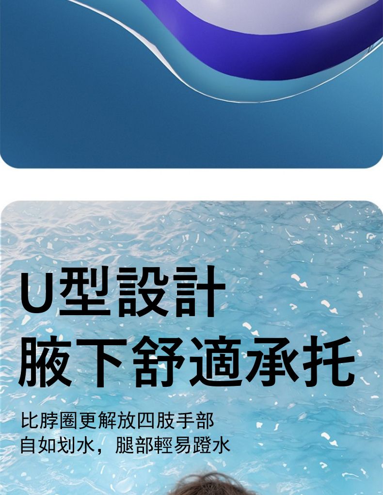 U型設計腋下舒適承托比脖圈更解放四肢手部自如划水,腿部輕易水