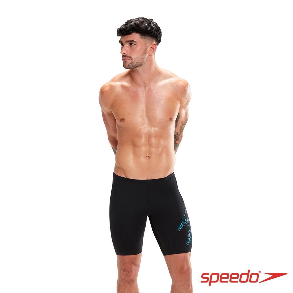 SPEEDO  男 運動及膝泳褲 Boom Logo 黑/藍