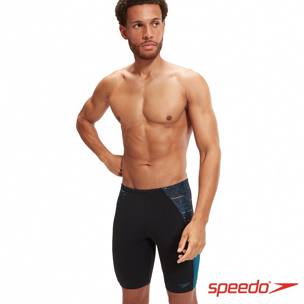 SPEEDO  男 運動及膝泳褲 Splice 黑/藍綠/橘