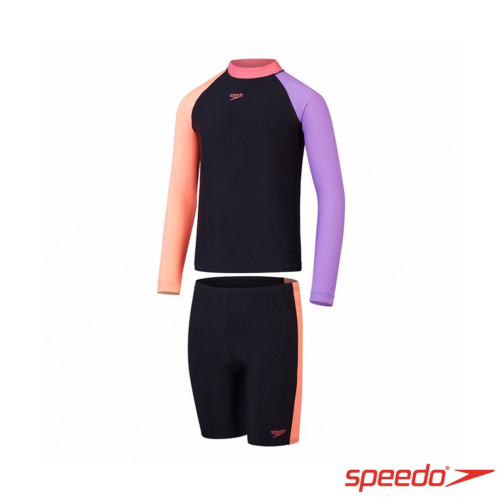 SPEEDO  女孩 Colourblock 防曬上衣和及膝貼身泳褲套裝