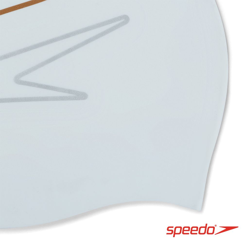 SPEEDO  成人矽膠泳帽 Printed 白/金銀