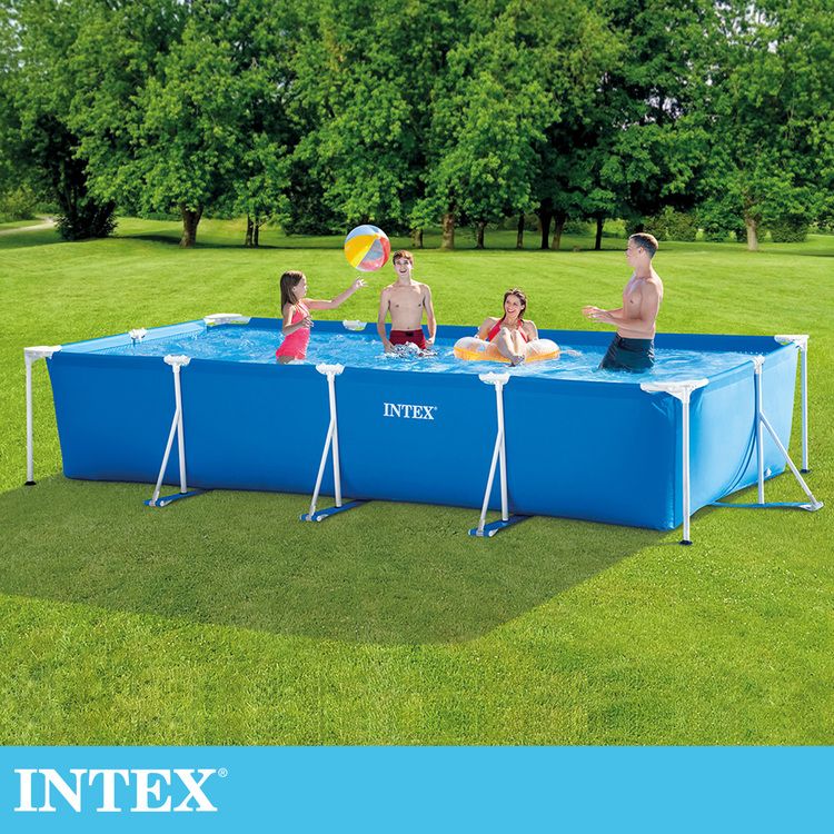 INTEX  簡易裝長方型框架游泳池450x220x84cm(7127L)適用6歲+ (28273)