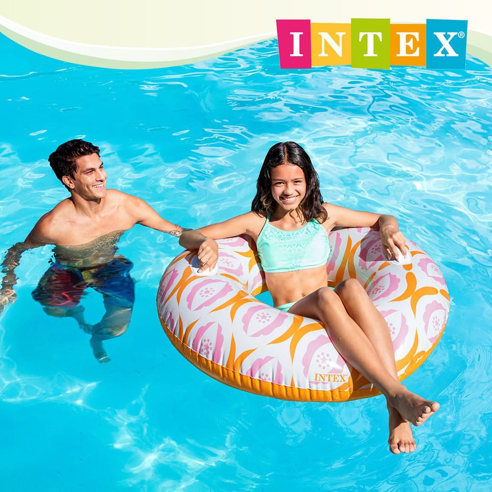 INTEX 永恆花紋帶扶手游泳圈-直徑114cm 適9歲+(56269)-3款可選