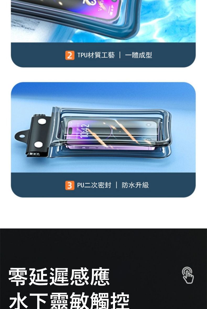 TPU材質工藝  一體成型PU二次密封 | 防水升級零延遲感應水下靈敏觸控