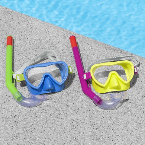 【愛而富L&amp;R】Bestway 呼吸管半乾式潛水蛙鏡3歲以上 款式隨機 泳鏡 浮潛 游泳 兒童泳鏡