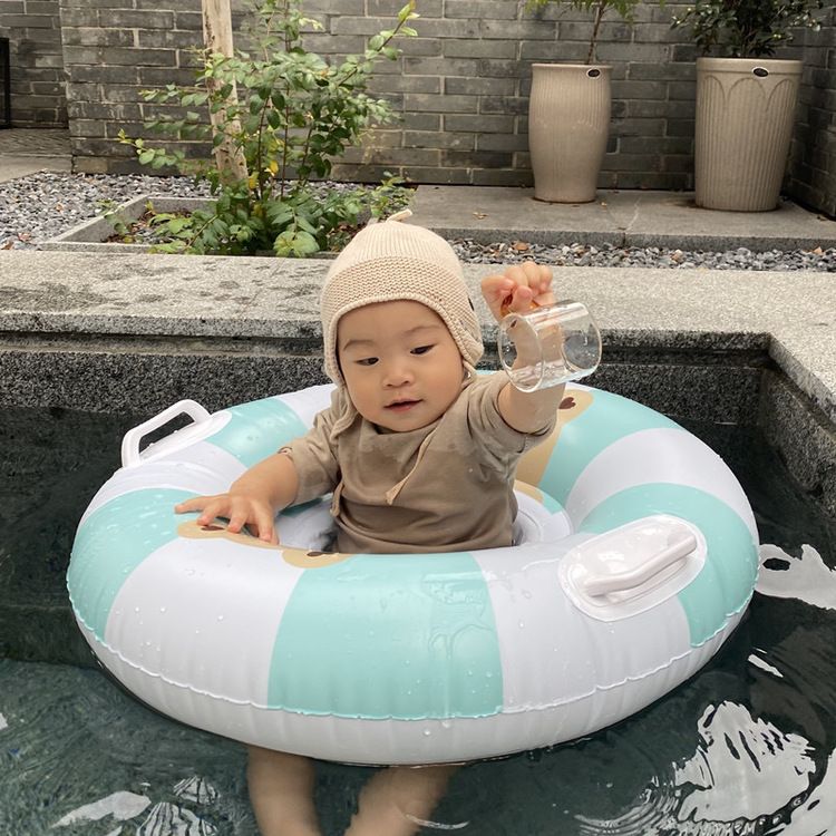  韓風可愛小熊條紋嬰兒游泳圈 寶寶救生圈 坐圈 泡溫泉 游泳 水上遊戲 泳具 漂浮 男童 女童 幼兒