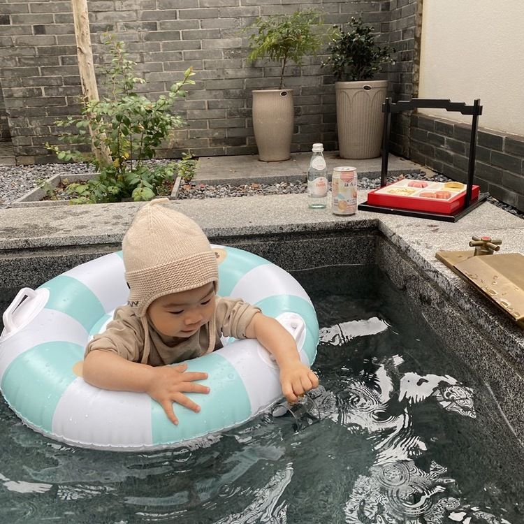  韓風可愛小熊條紋嬰兒游泳圈 寶寶救生圈 坐圈 泡溫泉 游泳 水上遊戲 泳具 漂浮 男童 女童 幼兒
