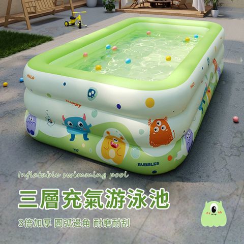 Friyu 怪獸主題三層加大加厚充氣泳池(1.5米) 兒童戲水池 家庭庭院游泳池 游泳池（夏季玩水必備）