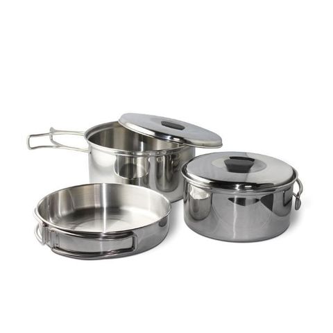 【德國Enders】culina露營鍋具三件組 附收納袋 (不鏽鋼平底鍋/湯鍋 戶外野炊)