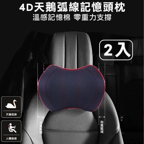 威力鯨車神 【南紡購物中心】 3D零重力弧形記憶車用頭枕/皮革頸枕/靠枕(2入)