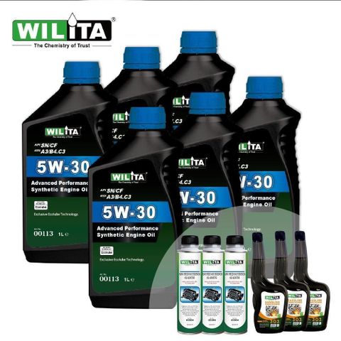 【WILITA 威力特】5W30高性能全合成頂級機油6+3+3全方位超值保養組(汽油車專用組)