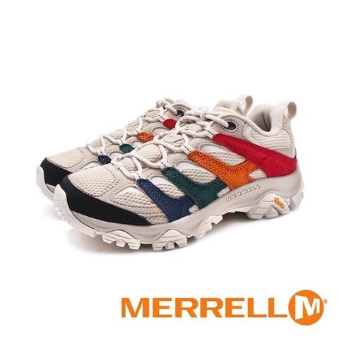 【南紡購物中心】 MERRELL(女)MOAB 3麂皮彩色條紋登山鞋 女鞋-米白