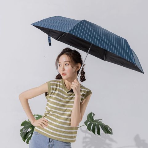 【南紡購物中心】 【直條紋都會】UV晴雨手開折傘 #贈輕便雨衣*1