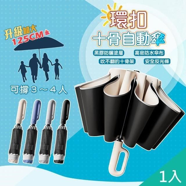  大傘面反光條環扣反向黑膠摺疊自動傘(A款)x1入