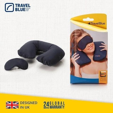 【南紡購物中心】 【Travel Blue 藍旅】安心入睡套組(含充氣U型頸枕與眼罩)