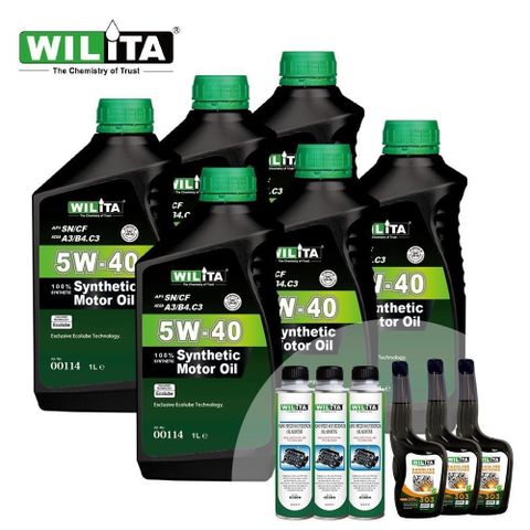 【WILITA 威力特】5W40極致節能全合成頂級機油6+3+3保養超值組(汽油車專用組合)