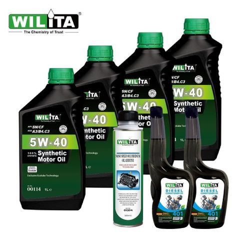 【WILITA 威力特】5W40極致節能全合成頂級機油保養7件組(柴油車專用組合)