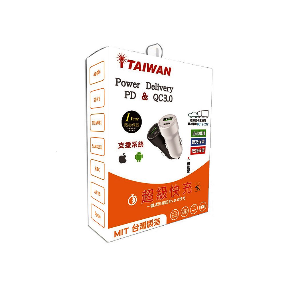  【iTAIWAN】車充 1PD+1USB 極速專用QC3.0 白(車麗屋)