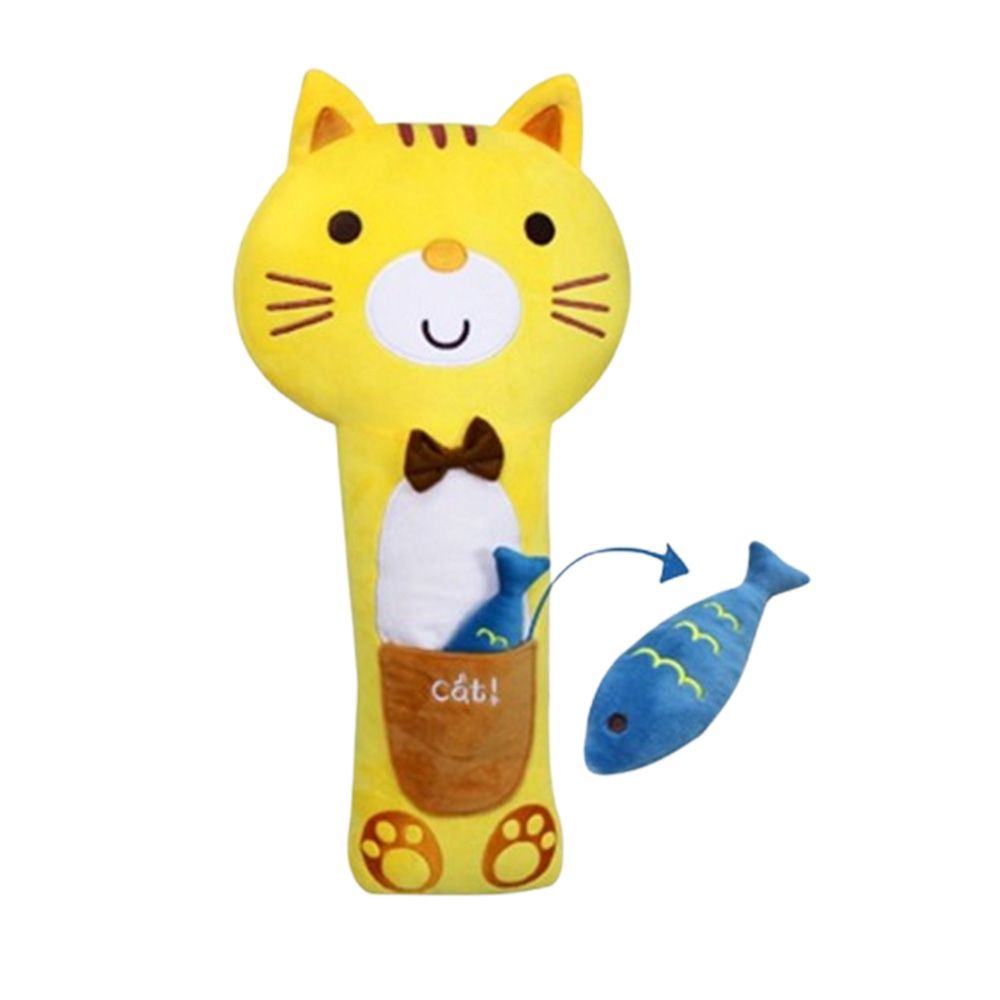  安全帶抱枕 韓系 口袋貓+小魚_黃1入KSB-00(車麗屋)