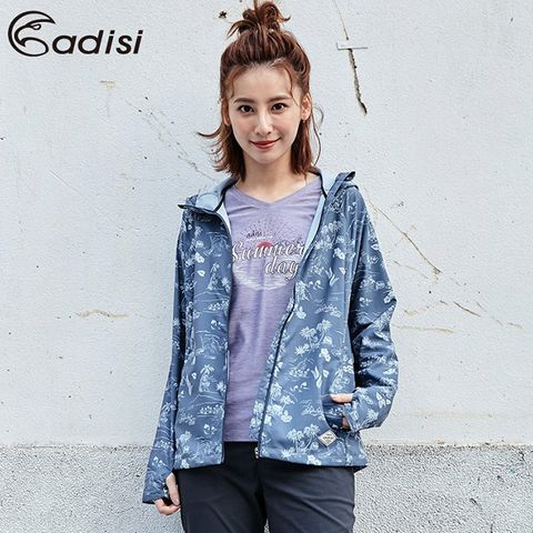 ADISI 女COOL鈦抗UV撥水連帽日系印花外套【藍紫夏威夷】S-2XL / UPF50+抗紫外線防潑水防曬降溫