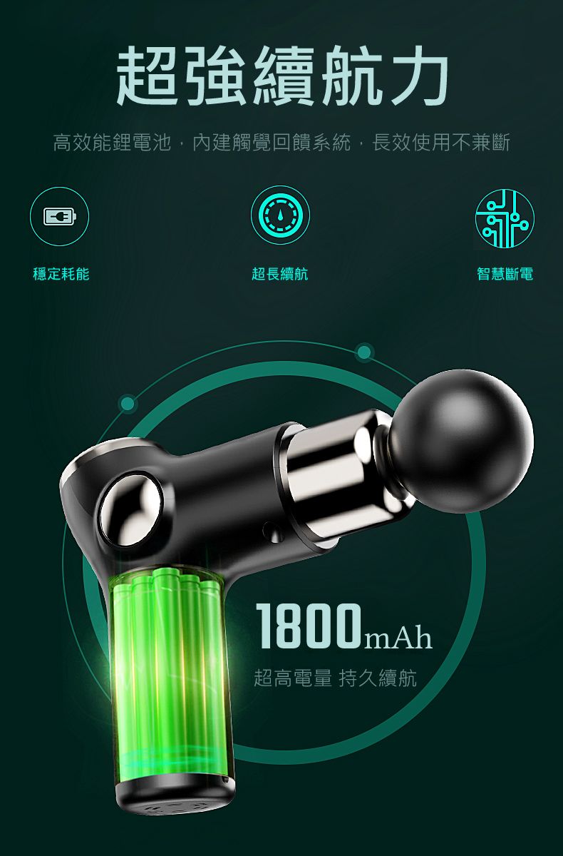 超強續航力高效能鋰電池,內建觸覺回饋系統,長效使用不兼斷穩定耗能超長續航智慧斷電1800mAh超高電量 持久續航