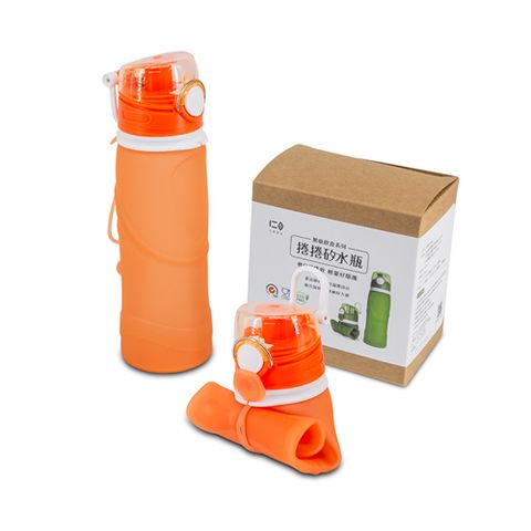 【仁舟淨塑】750ML捲捲矽水瓶(朝陽橘)_矽膠 水壺 隨身瓶 環保水壺 運動水壺