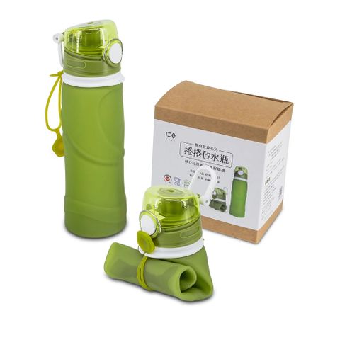 【仁舟淨塑】750ML捲捲矽水瓶(大地綠)_矽膠 水壺 隨身瓶 環保水壺 運動水壺