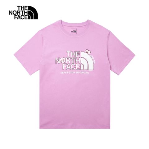 The North Face北面男女款紫色純棉情人節趣味心型印花休閒短袖T恤｜88FXPO2