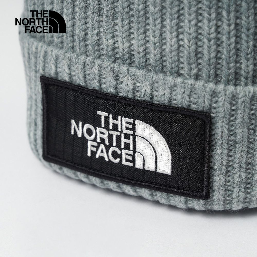 The North Face 北面 男女款灰色LOGO布標保暖針織毛帽｜3FJX92O