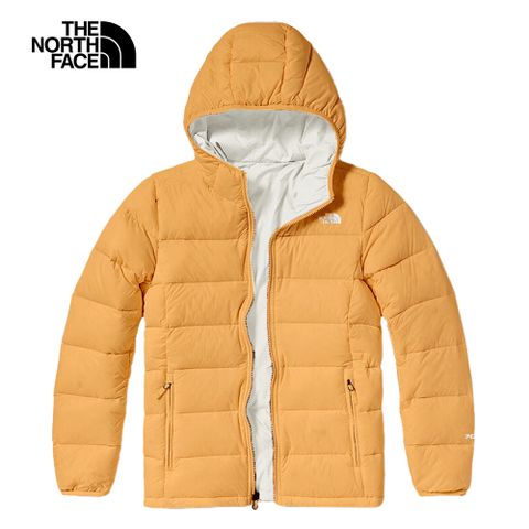 The North Face 北面 女款黃色DWR防潑水兩面穿連帽羽絨外套｜83OKKOL 700蓬鬆度