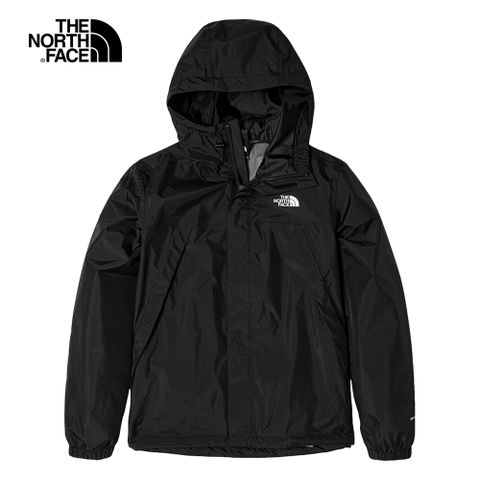 The North Face北面男款黑色防水透氣連帽衝鋒衣｜7QOHJK3
