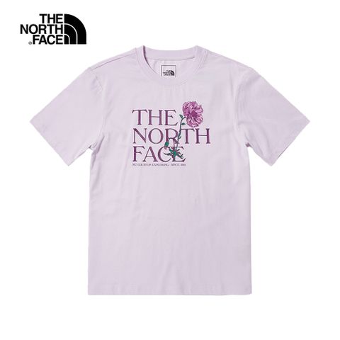 The North Face北面女款紫色LOGO花卉印花圓領短袖T恤｜7QTW6S1