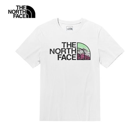 The North Face北面男款白色LOGO山峰寬鬆純棉短袖T恤｜7QUPFN4