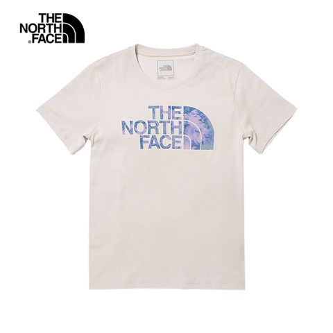 The North Face北面女款米白色吸濕排汗暈染LOGO短袖T恤｜7QUJN3N