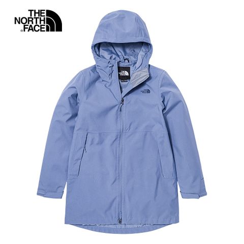 The North Face北面女款藍色防水透氣長版寬鬆衝鋒衣｜7QSV73A
