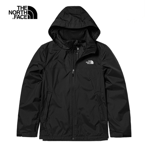 The North Face北面男款黑色防水透氣連帽衝鋒衣｜7WCUJK3