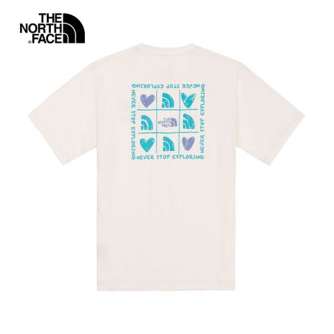 The North Face北面男女款米白色背部心型九宮格品牌Logo印花短袖T恤｜81MPN3N