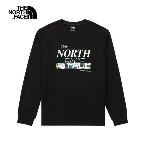 The North Face北面女款黑色品牌標語季節印花寬鬆大學T｜7WE9JK3
