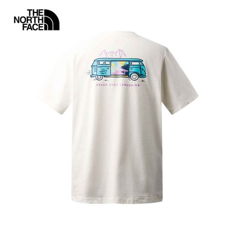 The North Face北面男款米白色背後露營車印花短袖T恤｜88BRN3N