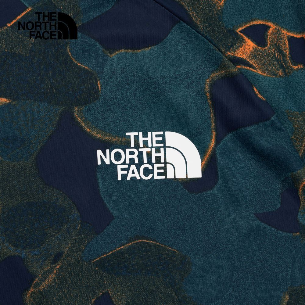 The North Face 北面 男款藍綠色吸濕排汗防曬印花短袖T恤7QOSOQ4