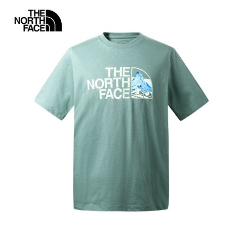 The North Face北面男女款綠色胸前品牌風景印花短袖T恤｜86PQI0F