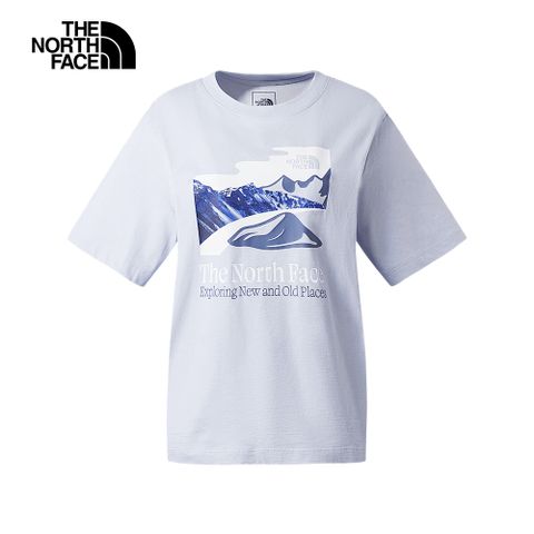 The North Face北面女款藍色胸前抽象藝術印花短袖T恤｜86Q6I0E