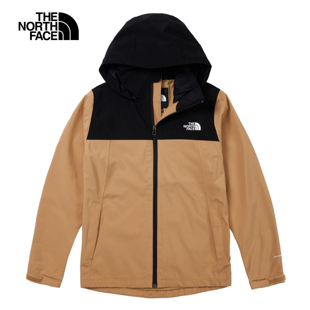 The North Face 北面 女款棕色拼接防水透氣可收納連帽衝鋒衣7WCKKOM